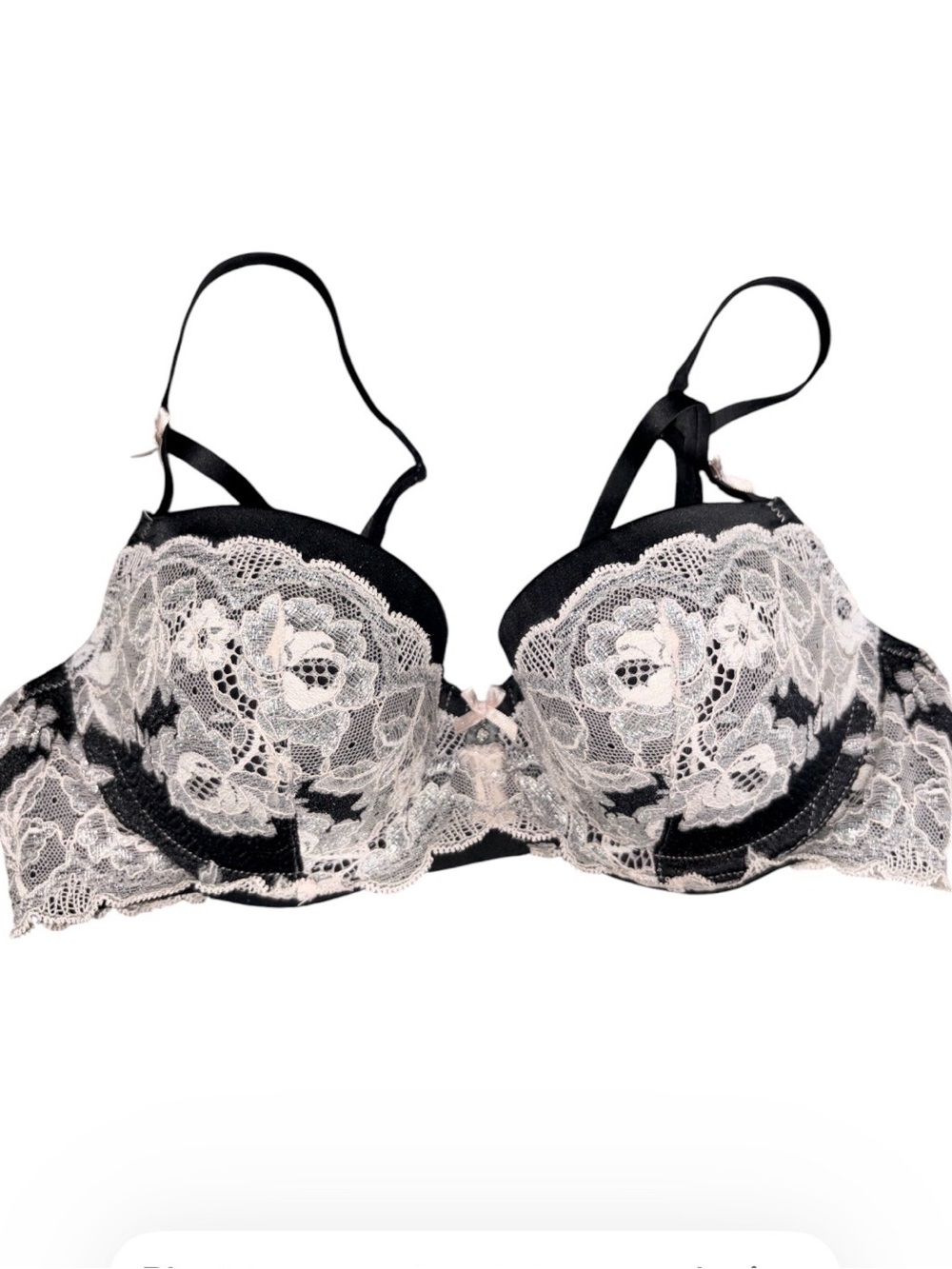 Victoria's Secret Dream Angels Lined Demi Black Bra W/Pale Pink Floral Lace